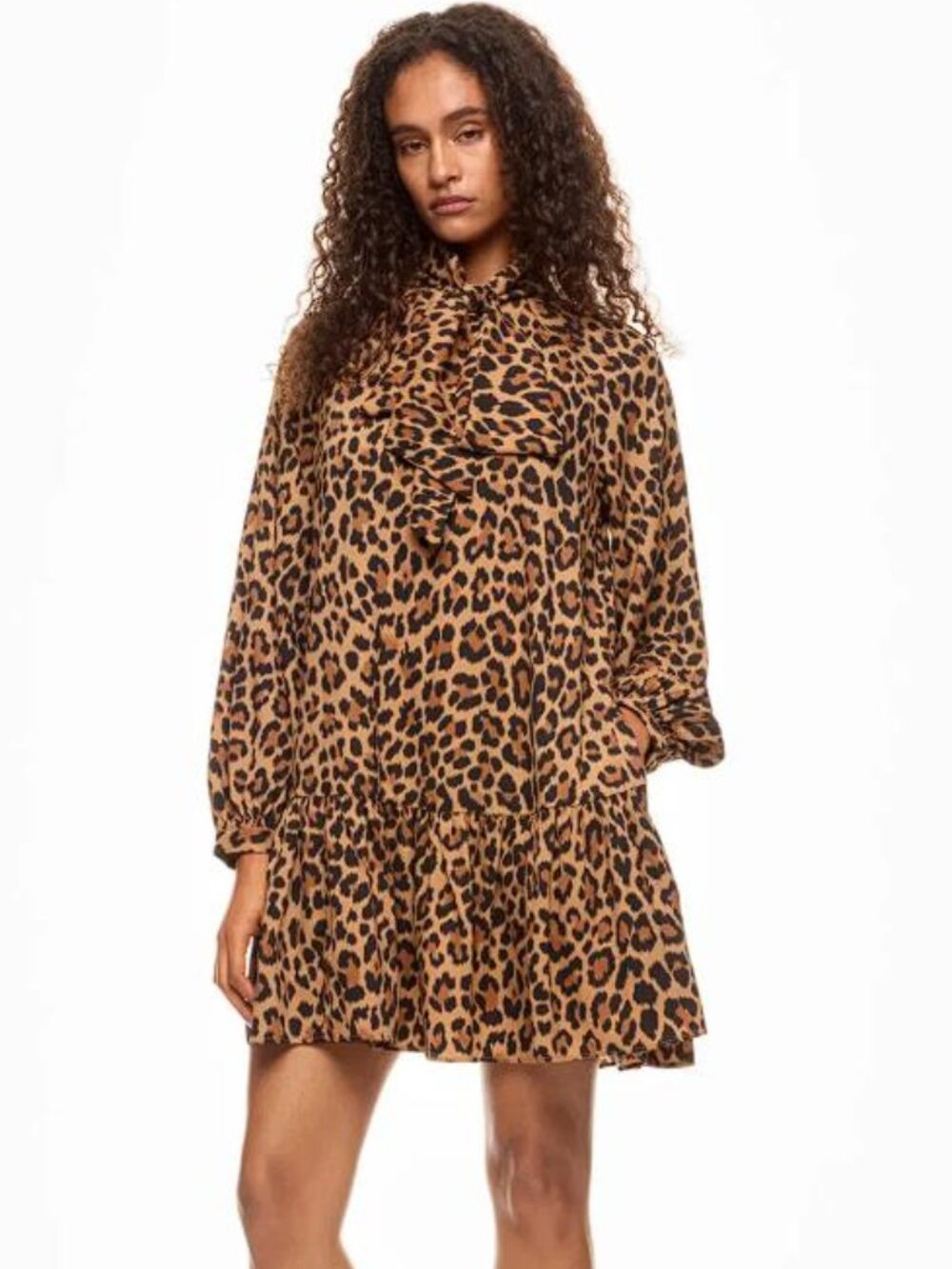 KATE SPADE Women's Classic Leopard Tie-neck Dress Size L in Brown Multi